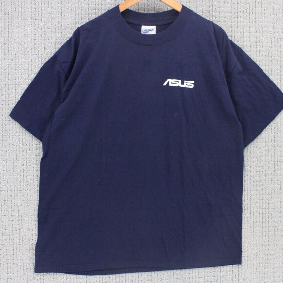 Vintage ASUS Shirt Mens XL Navy Blue Short Sleeve Innovative Solutions Y2k Rare - Picture 3 of 9